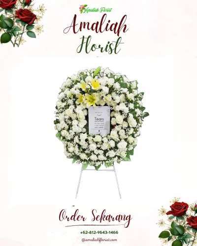 Krans Bunga Duka Cita di Gantungan